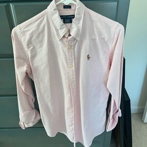 Ralph Lauren Womens Pink and White Striped Shirt